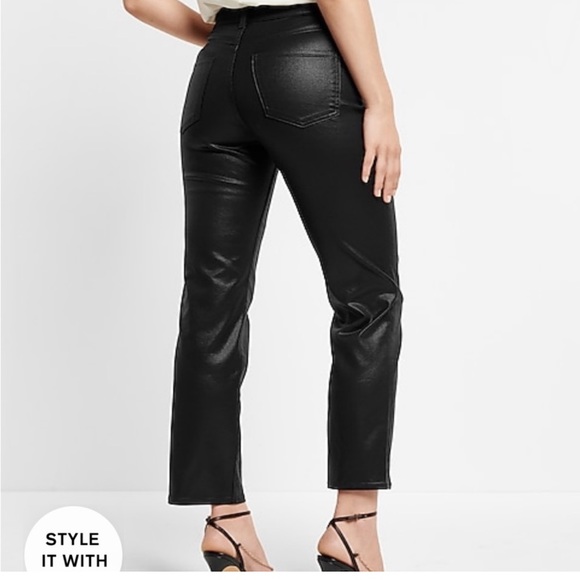 NWT Express High Waisted Black Coated Straight Ankle Jeans in Size 14S - Picture 2 of 8